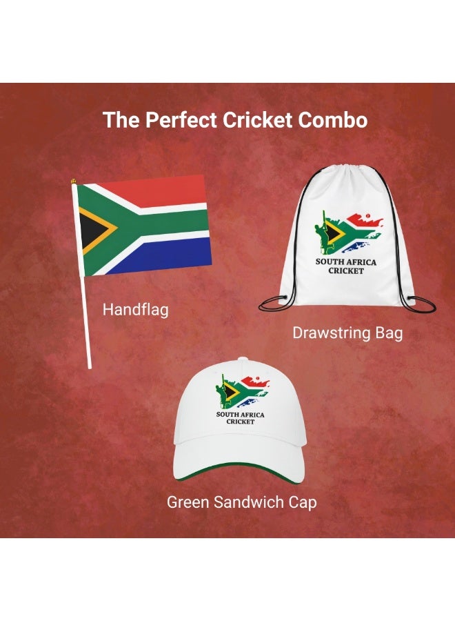 South Africa Sports Fans Combo Pack - Pack of 3 - Drawstring Bag, Hand Flag and Cap - South Africa Sports Enthusiasts Combo Pack - Ideal for Sports Matches and Events - Image 3
